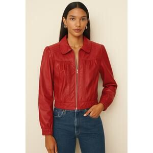 JohnPaulRichard Red Faux Leather Bomber Jacket Size Large